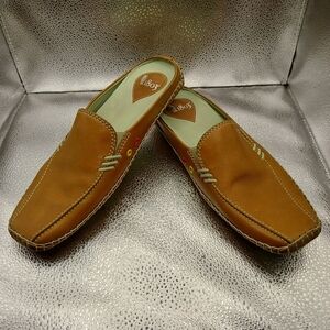 1803 Anthropology Brown & Green Leather Flat Mules Women's Size 38/7.5